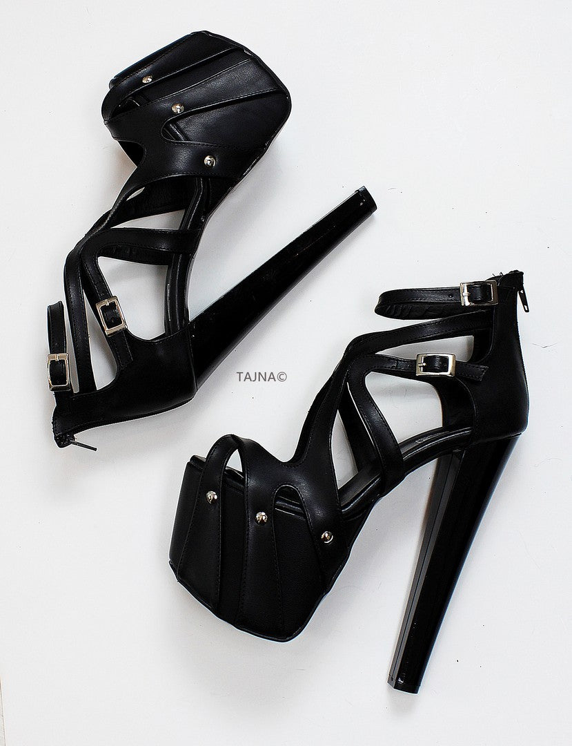 Black Cage Design Platform High Heels | Tajna Club