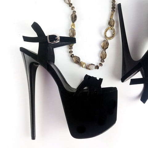 black suede platform heels