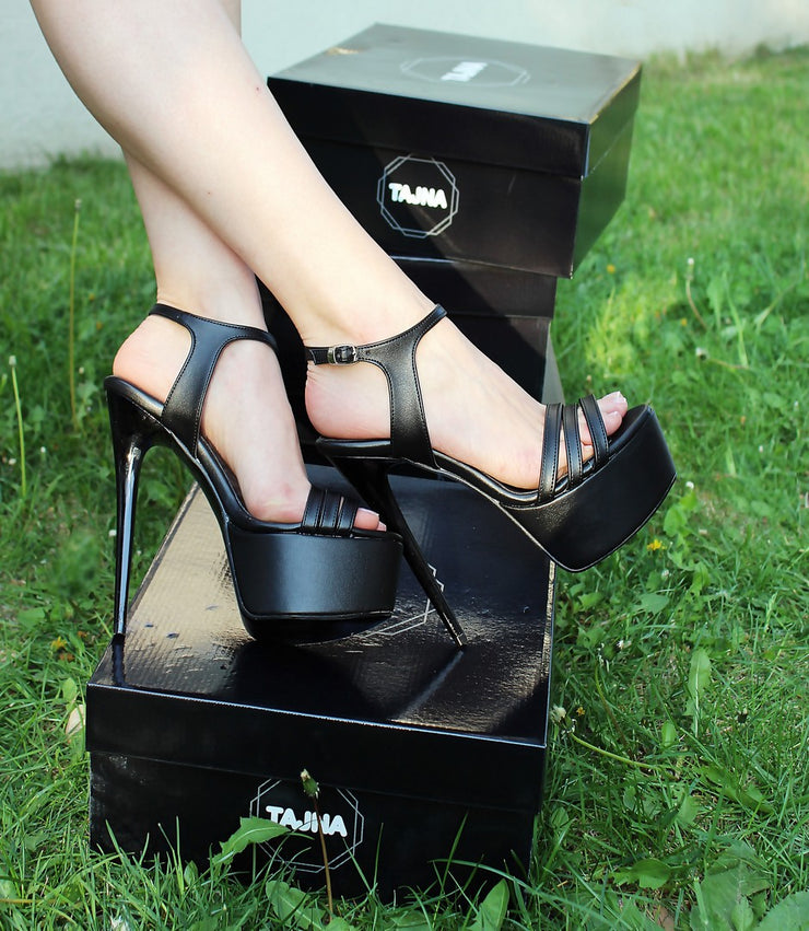 Multi Strap Ankle Black High Heel Platform Shoes | Tajna Club