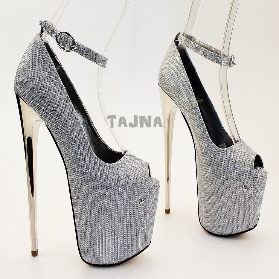 Peep Toe Silver Ankle Strap High Heel 