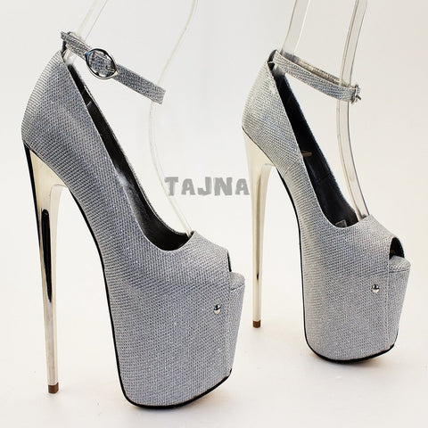silver closed toe platform heels