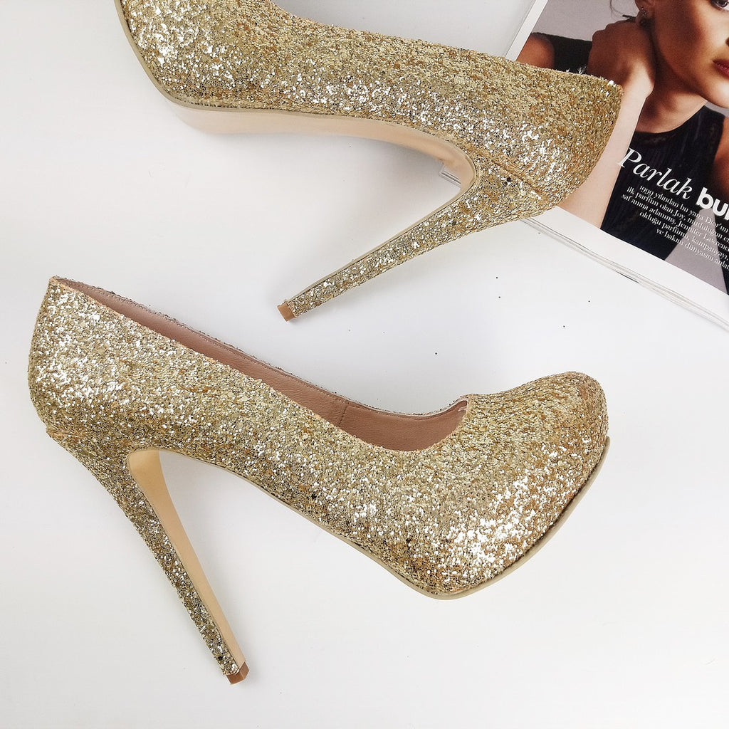 gold glitter platform shoes