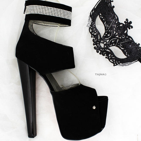 Black Gemstone Designer Platform Heels 