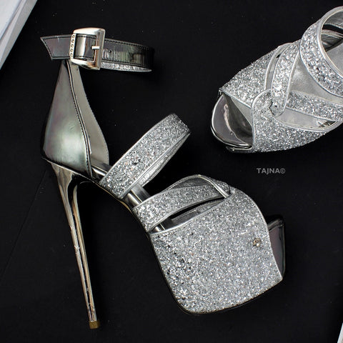 silver glitter platforms