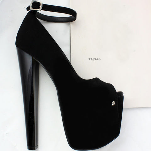 black suede platform heels