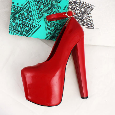 red patent leather platform heels