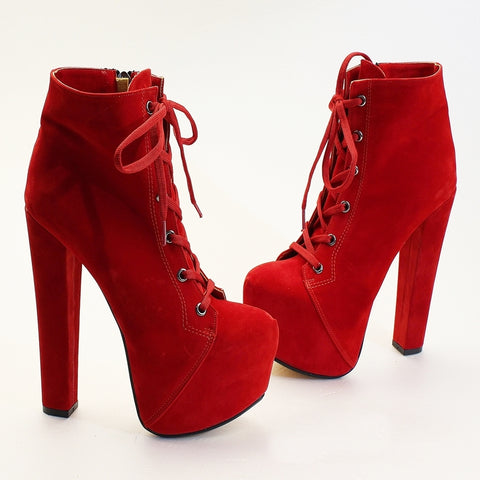 Red Suede Lace Up Booties – Tajna Club