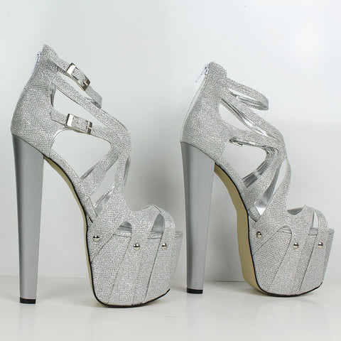 shiny silver heels