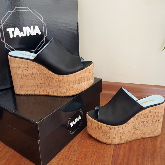 Summer Platform Wedge Mules Black Peep Toe – Tajna Club