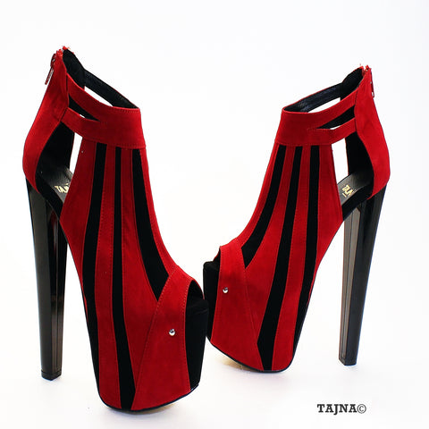 red and black high heel shoes