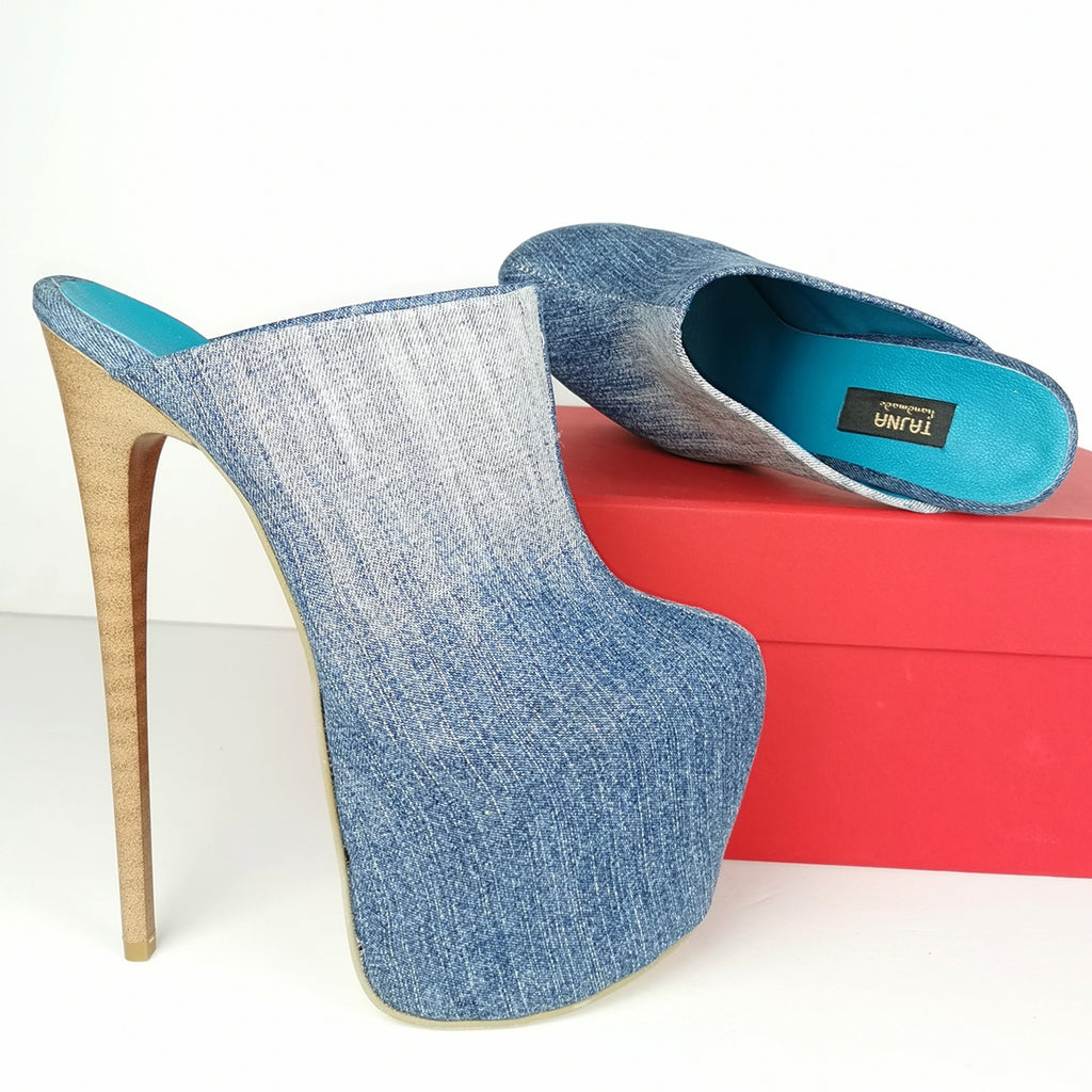 denim high heel shoes