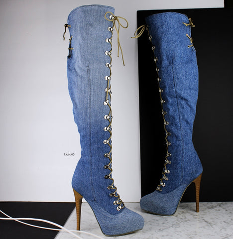 blue long boots