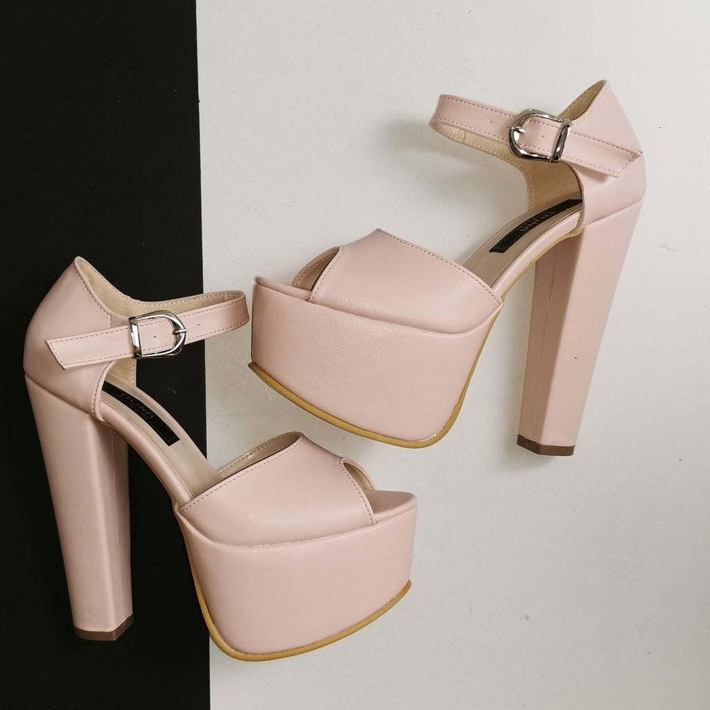 light pink chunky heels