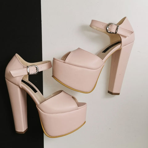 baby pink chunky heels