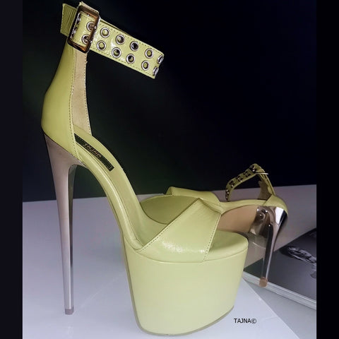 Lime Green Ankle Strap Platform Sandals 