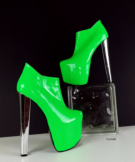 Neon Green Chunky Heel Ankle Booties – Tajna Club