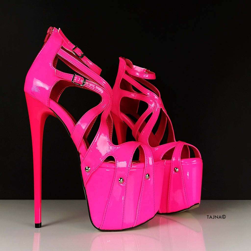 neon pink platform heels