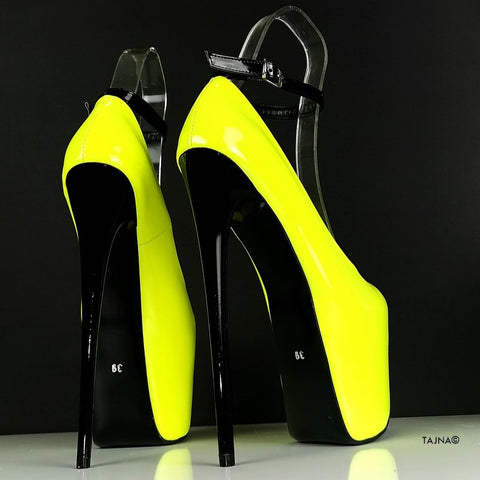 yellow and black high heels