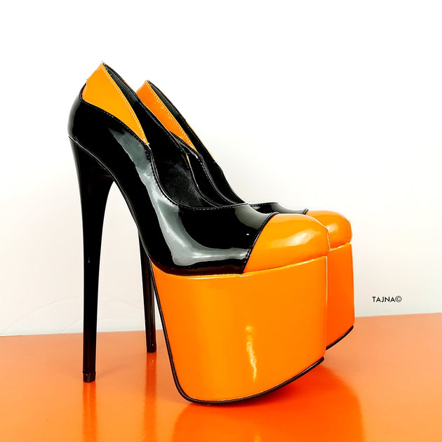 Orange Black Patent High Heel Pumps – Tajna Club