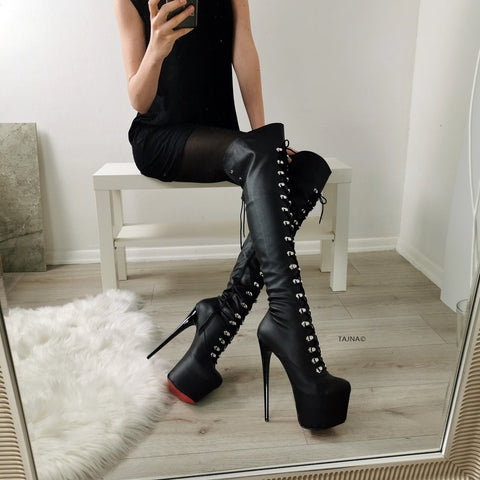 thigh high lace up boots no heel