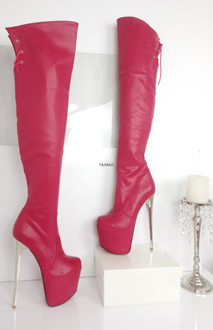 silver knee high platform boots