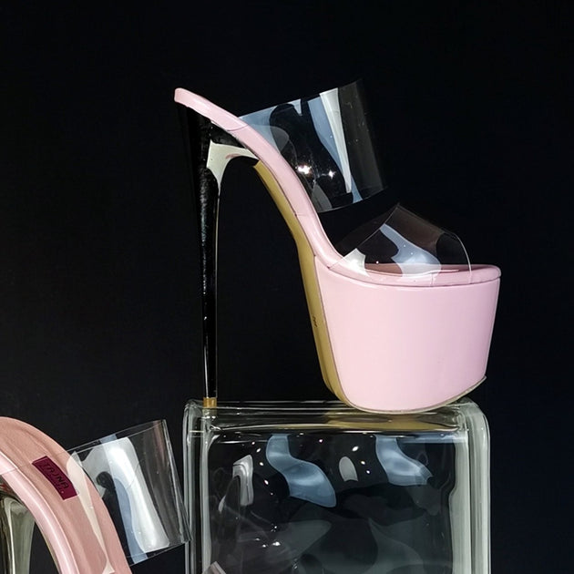Pink Transparent Strap High Heel Mules – Tajna Club