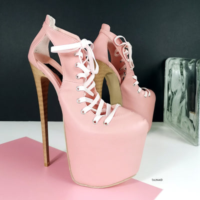 Pink Bondage Design Lace Up Heels – Tajna Club