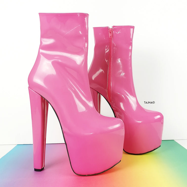Lovely Pink Patent Chunky Heel Boots | Tajna Club
