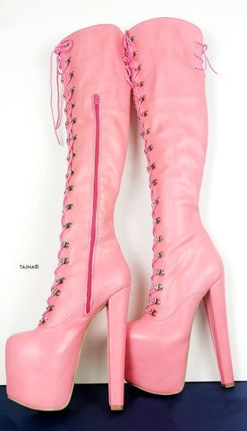 pink over knee boots