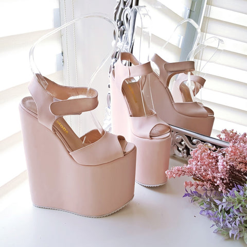 light pink wedge heels