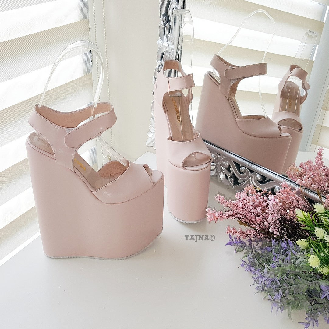 Powder Light Pink High Heel Wedge Platform Shoes | Tajna Club
