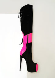 neon pink knee high boots