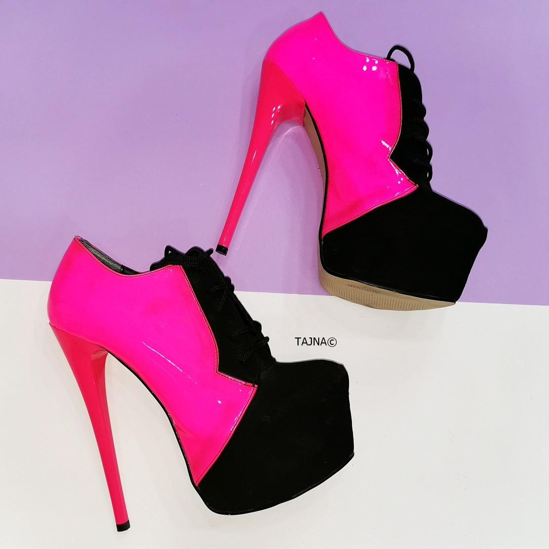 Oxford Neon Pink Black Ankle Platforms â Tajna Club