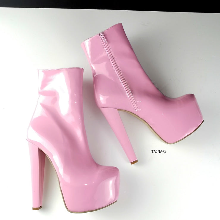 Light Pink Patent Platform Ankle Booties | Tajna Club