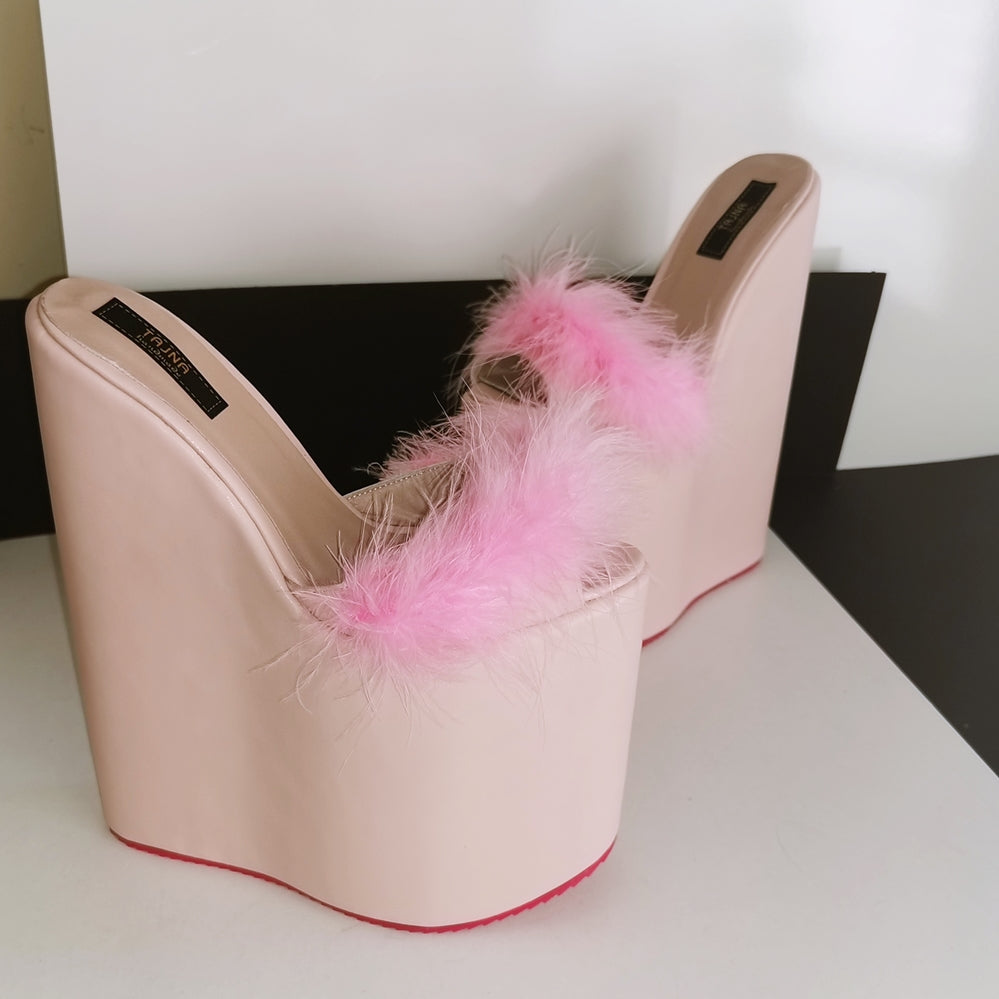pink fur heels