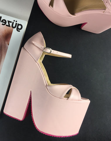 Light Pink Extreme Heel Strap Wedge 