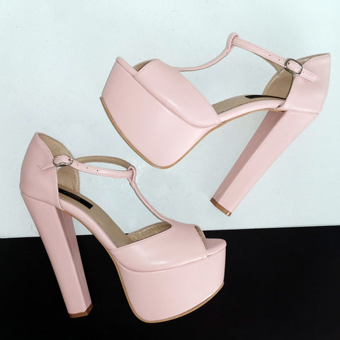 baby pink chunky heels