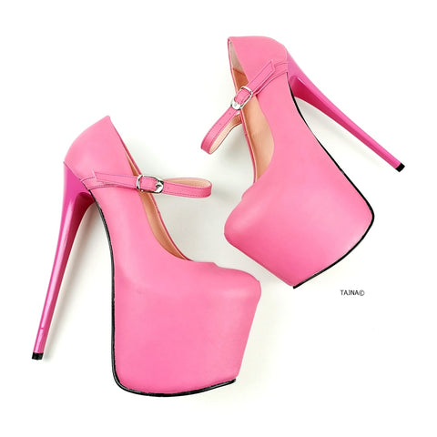 pink leather pumps