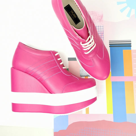 Pink Magenta Lace Up Sport Platform Wedges – Tajna Club
