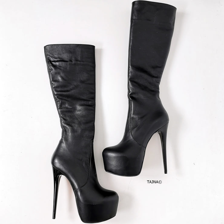 Genuine Leather Mid Calf Boots | Tajna Club