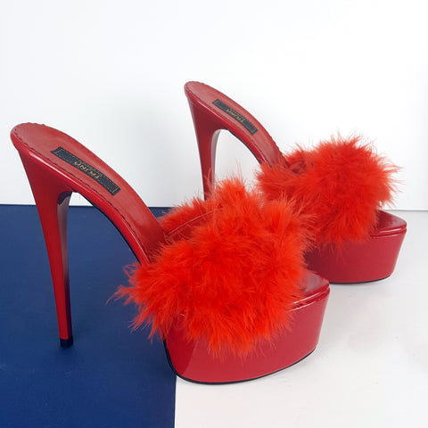 red heeled mules