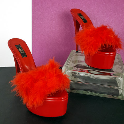 red mules with fur