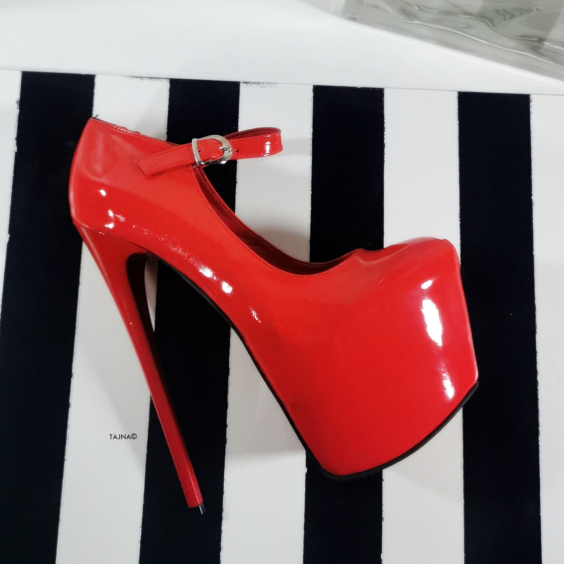 Red Gloss Modern Mary Jane High Heels | Tajna Club