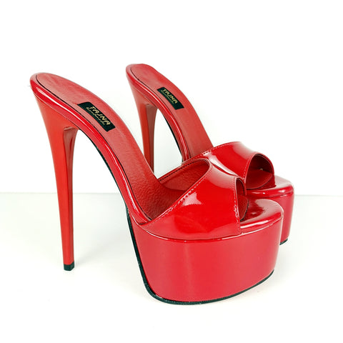 red patent mules