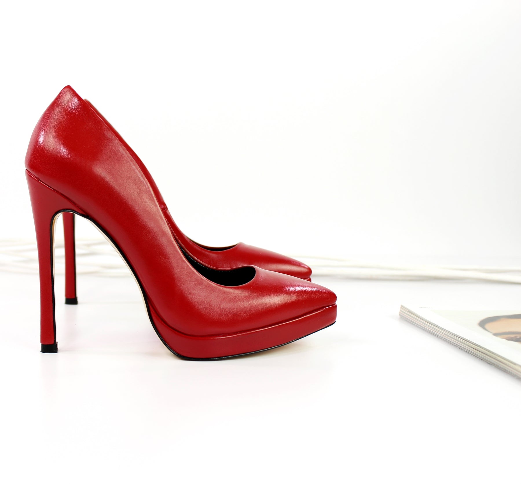 Red Genuine Leather Pointy Toe Stilettos | Tajna Club