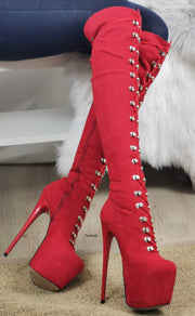 red suede heel boots