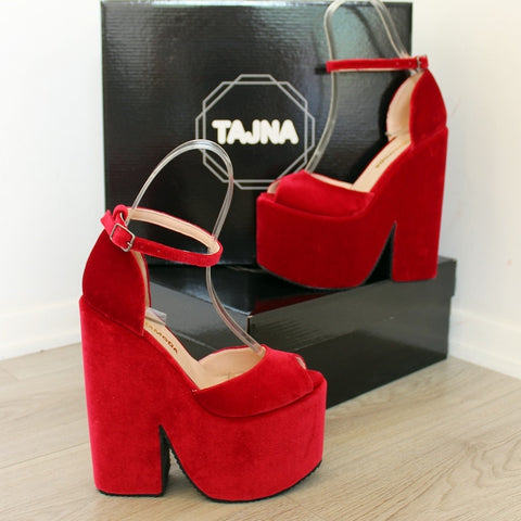 red velvet platform heels