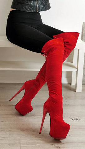 red high boots heels