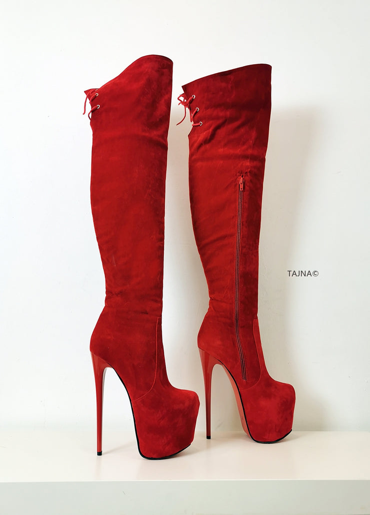 Red High Heel Over the Knee Boots | Tajna Club