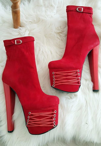 red platform booties